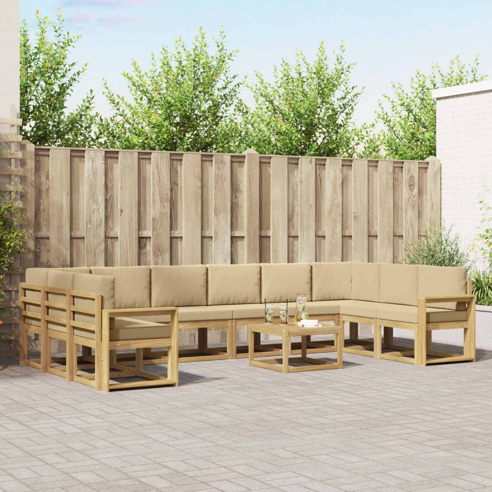 vidaXL Utomhussoffset med kudde 11 pcs Vit och Beige