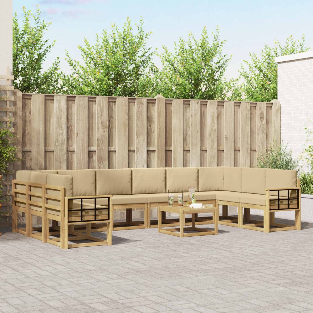 vidaXL Utomhussoffset med kudde 11 pcs Vit och Beige