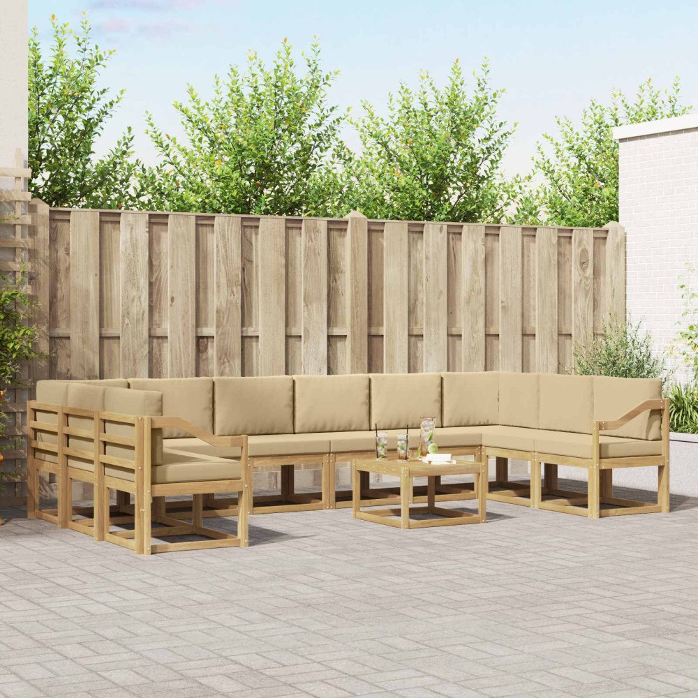 vidaXL Utomhussoffset med kudde 11 pcs Vit och Beige