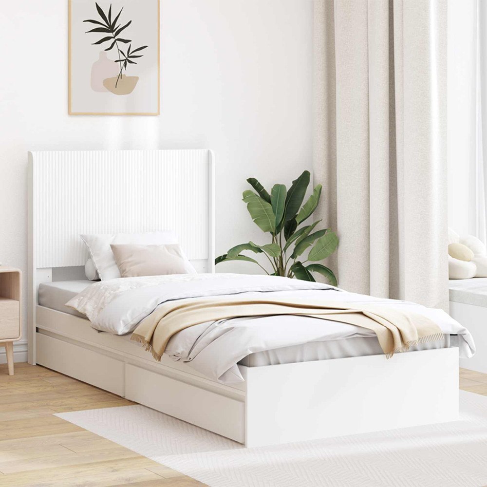 vidaXL Sängram med förvaring och huvudgavel Vit 90 x 200 cm