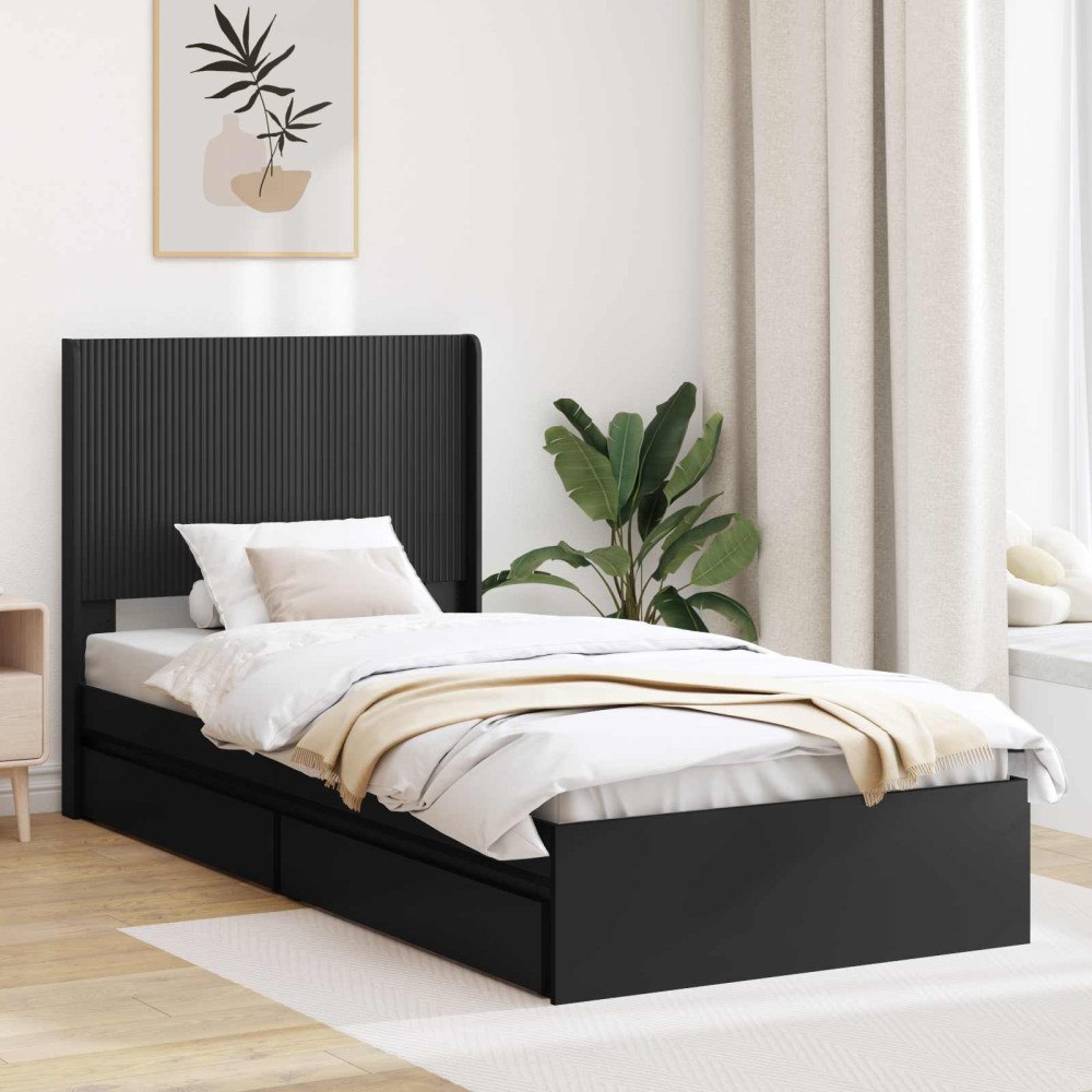 vidaXL Sängram med förvaring och huvudgavel Svart 90 x 190 cm