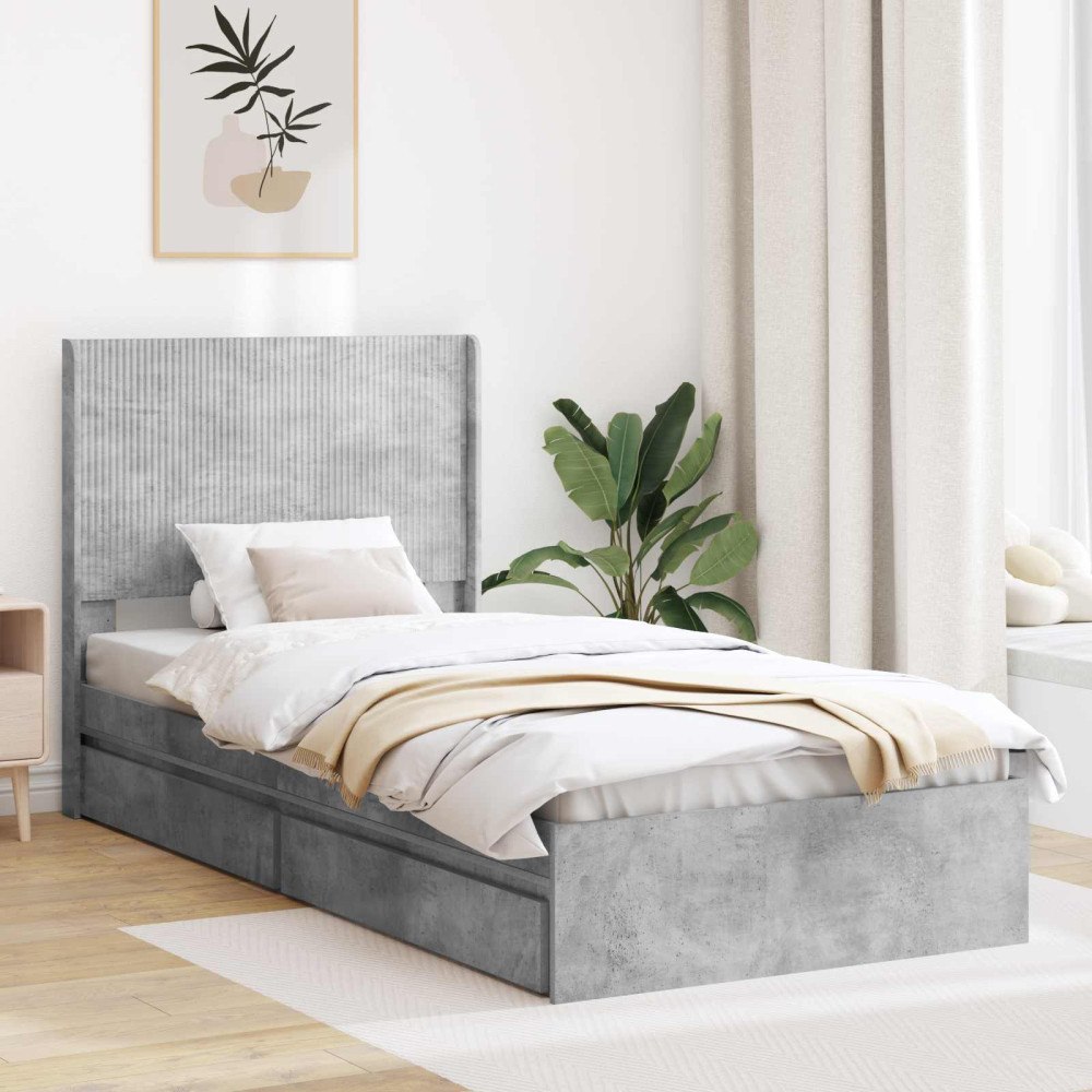 vidaXL Sängram med förvaring och huvudgavel Betonggrå 75 x 190 cm