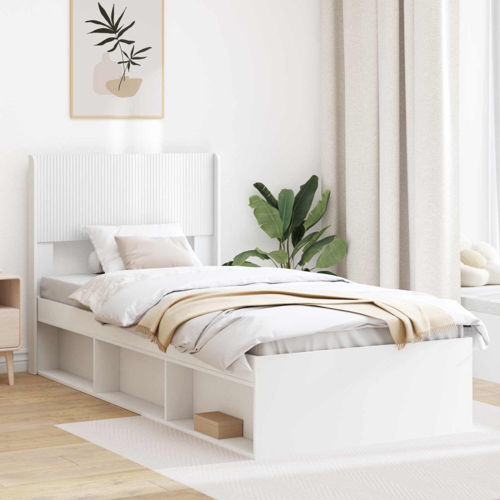 vidaXL Sängram med förvaring och huvudgavel Vit 75 x 190 cm
