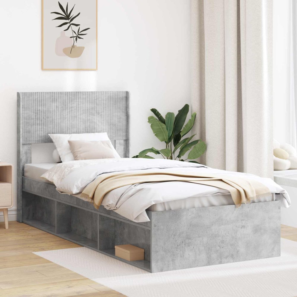 vidaXL Sängram med förvaring och huvudgavel Betonggrå 75 x 190 cm