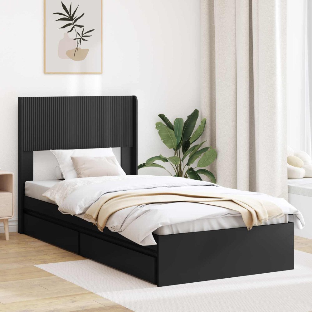 vidaXL Sängram med förvaring och huvudgavel Svart 75 x 190 cm