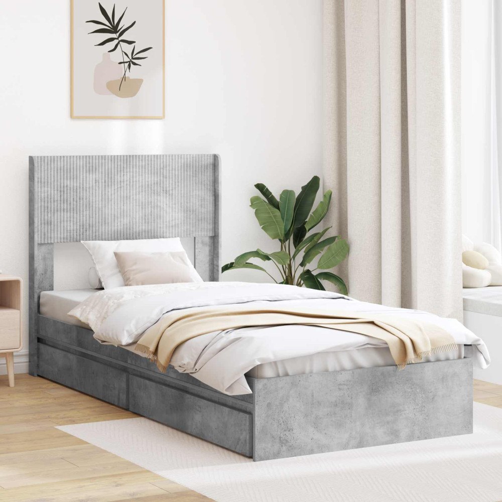vidaXL Sängram med förvaring och huvudgavel Betonggrå 75 x 190 cm