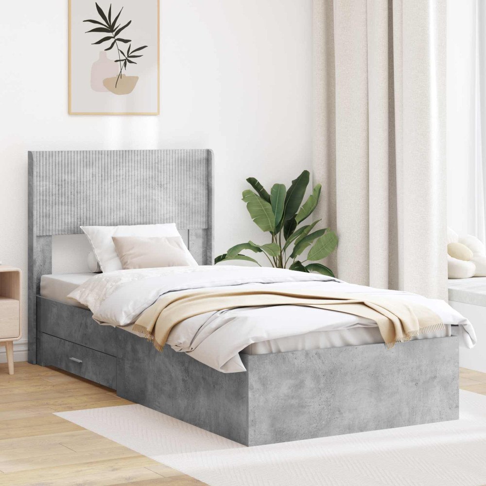 vidaXL Sängram med förvaring och huvudgavel Betonggrå 75 x 190 cm