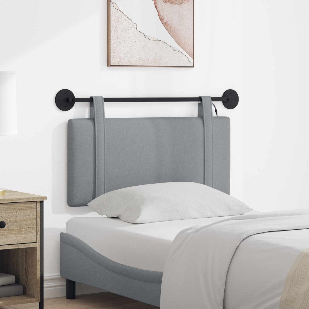 vidaXL Hängande sänggavel Med LED-lampa Ljusgrå Tyg