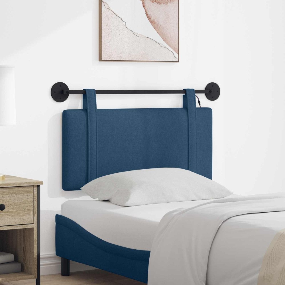 vidaXL Hängande sänggavel Med LED-lampa Blå Tyg