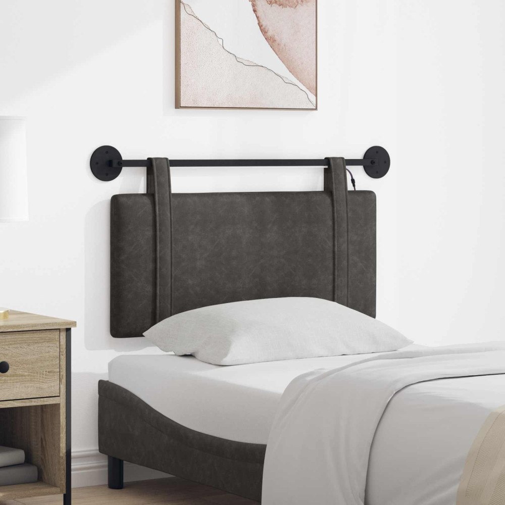 vidaXL Hängande sänggavel Med LED-lampa Svart Antik PU
