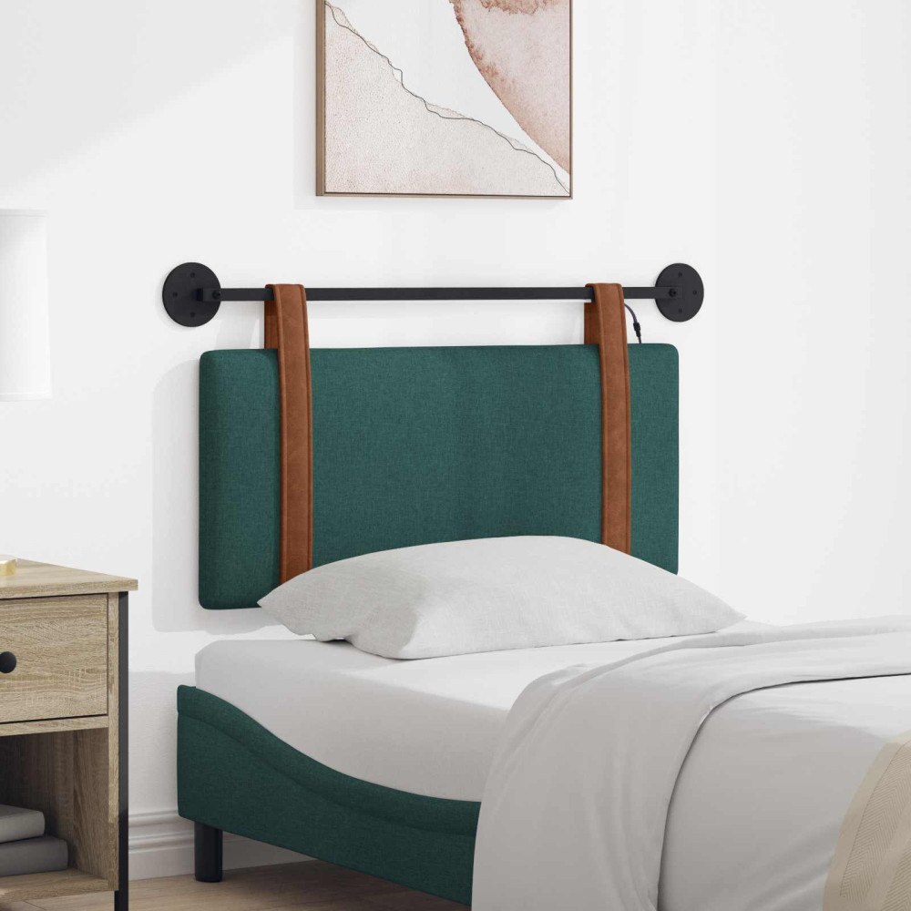 vidaXL Hängande sänggavel Med LED-lampa Mörkgrön Antik PU