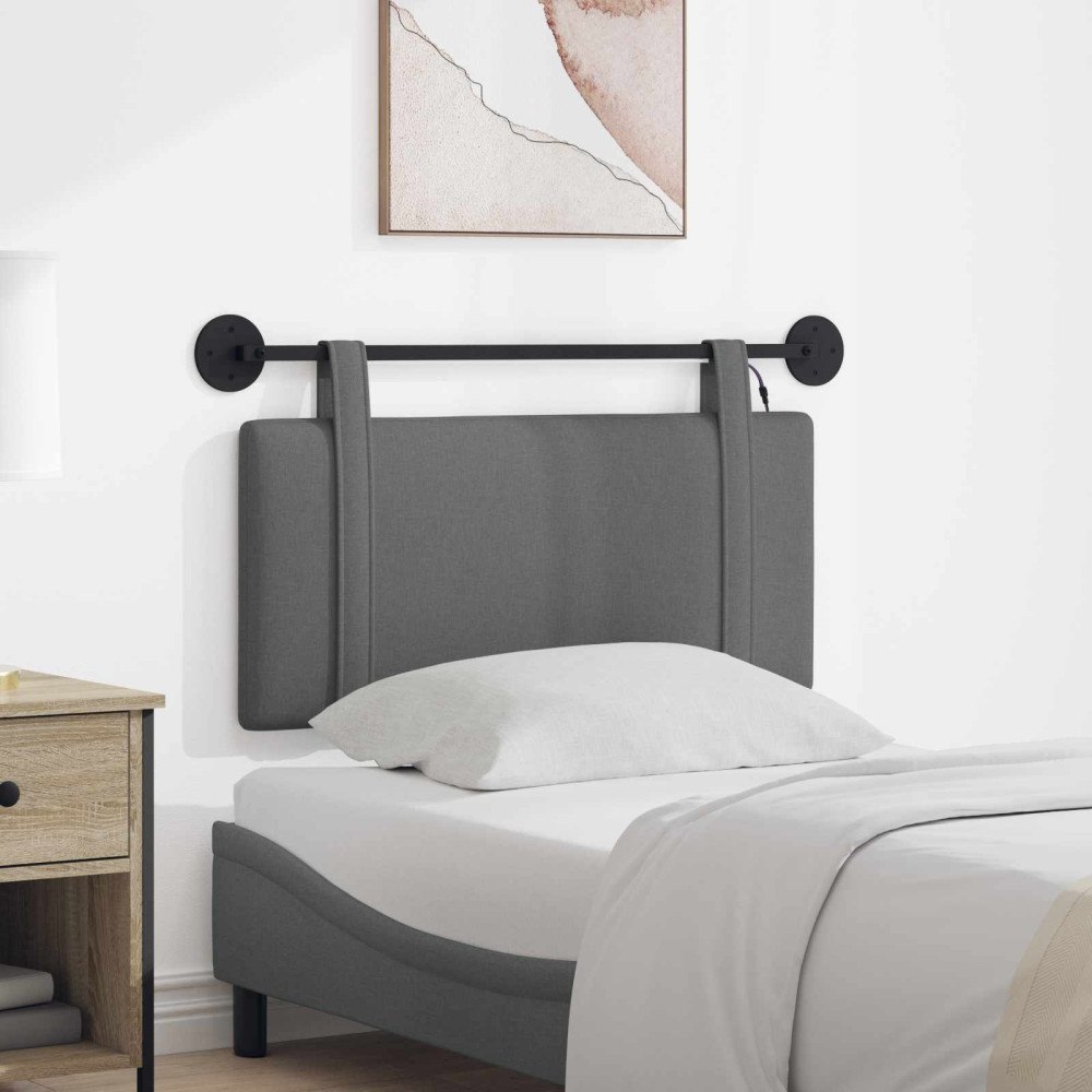 vidaXL Hängande sänggavel Med LED-lampa Mörkgrå Tyg
