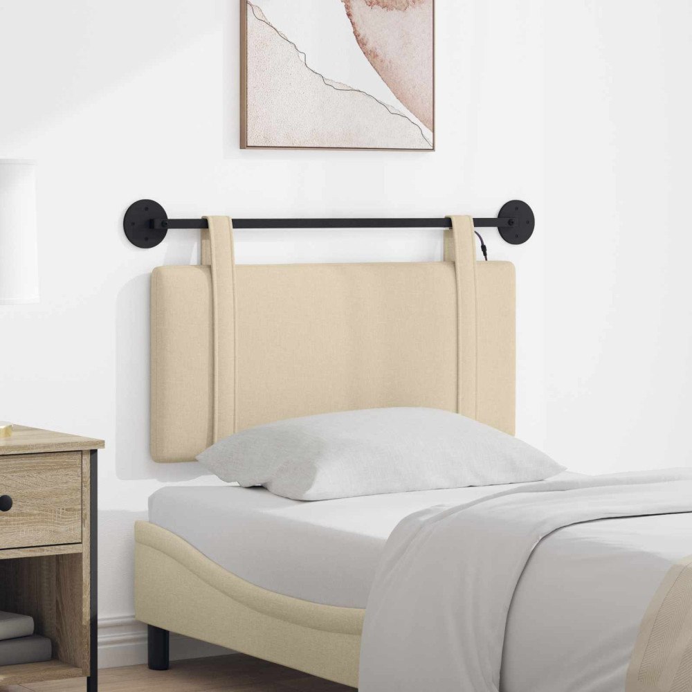 vidaXL Hängande sänggavel Med LED-lampa Gräddvit Tyg