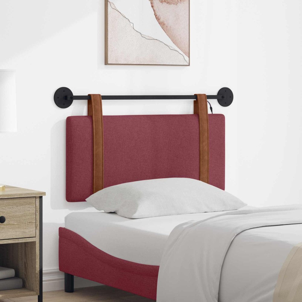 vidaXL Hängande sänggavel Med LED-lampa Vinröd Antik PU