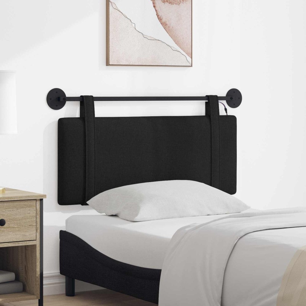vidaXL Hängande sänggavel Med LED-lampa Svart Tyg