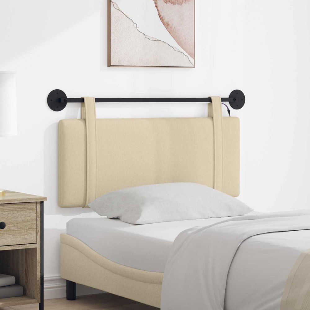 vidaXL Hängande sänggavel Med LED-lampa Gräddvit Tyg