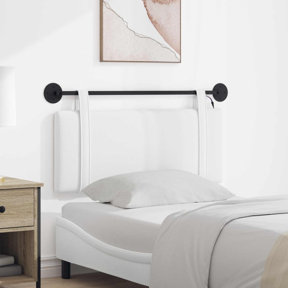 vidaXL Hängande sänggavel Med LED-lampa Vit Tyg