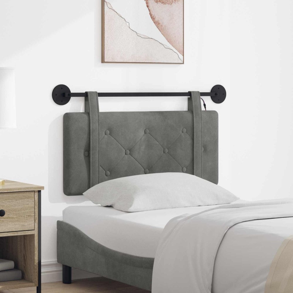 vidaXL Hängande sänggavel Med LED-lampa Mörkgrå Sammet