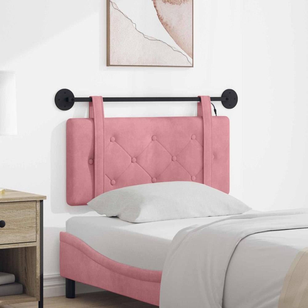 vidaXL Hängande sänggavel Med LED-lampa Rosa Sammet