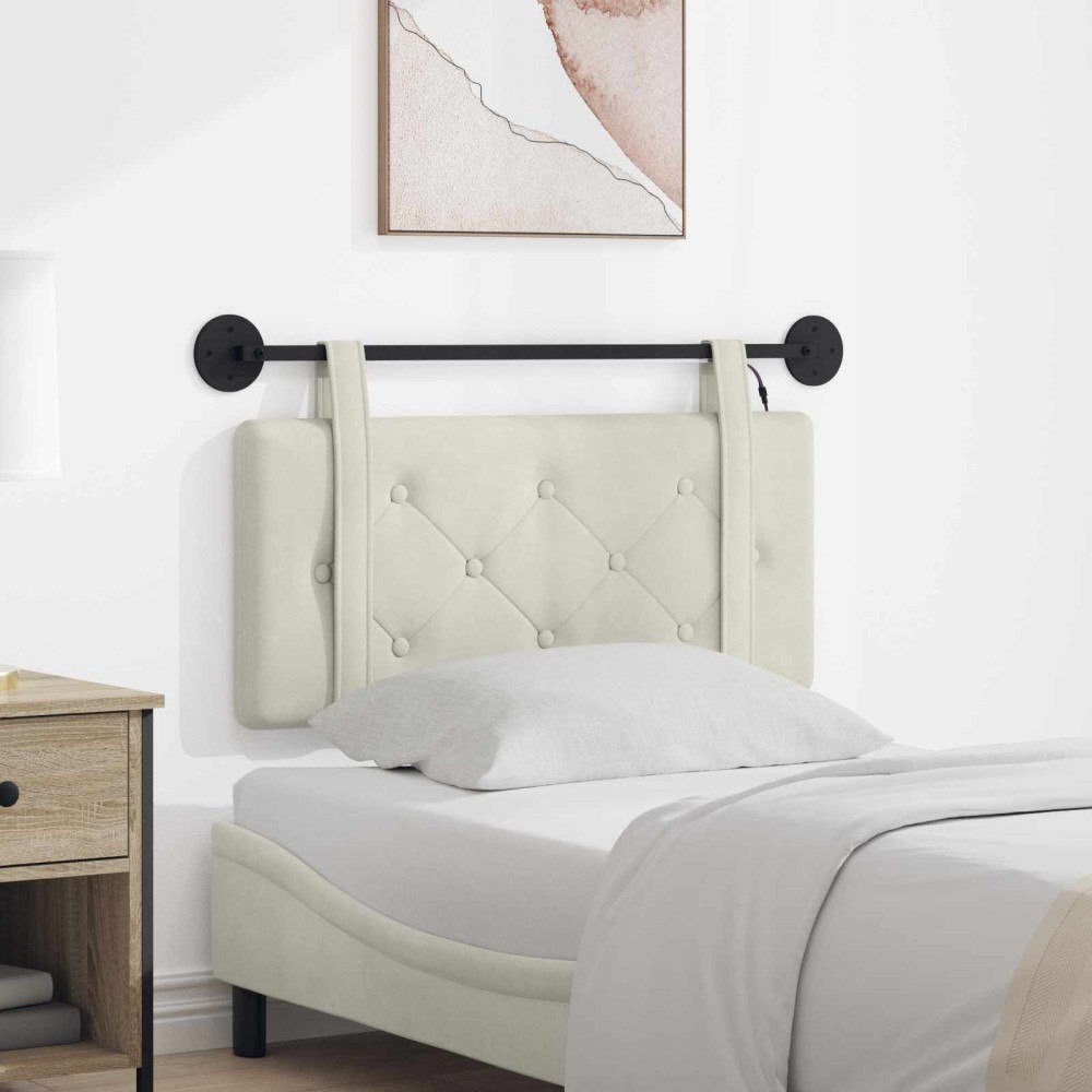 vidaXL Hängande sänggavel Med LED-lampa Gräddvit Sammet