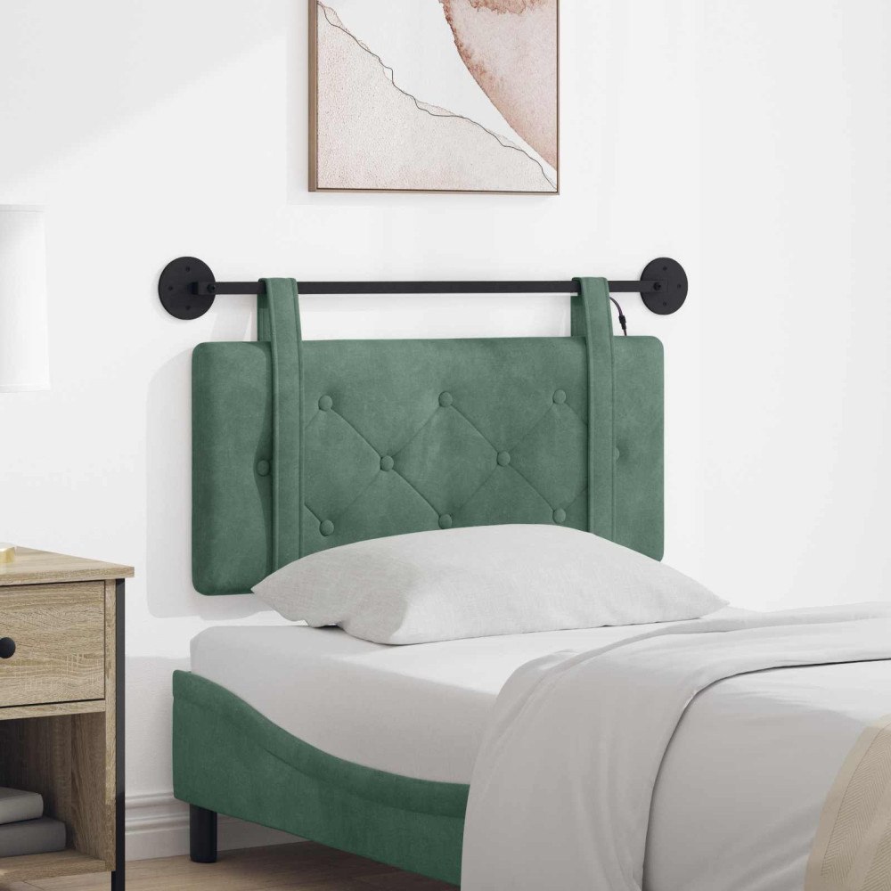 vidaXL Hängande sänggavel Med LED-lampa Havgrön Sammet