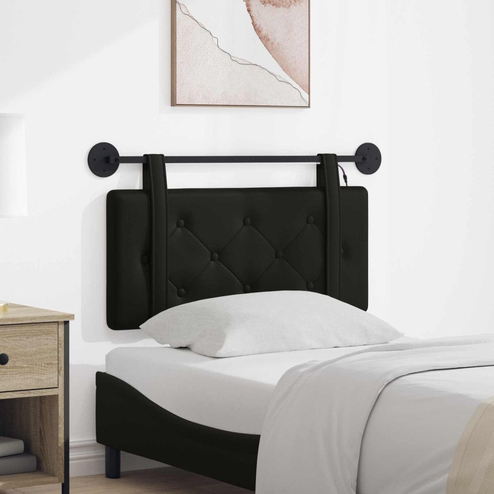 vidaXL Hängande sänggavel Med LED-lampa Svart Konstläder