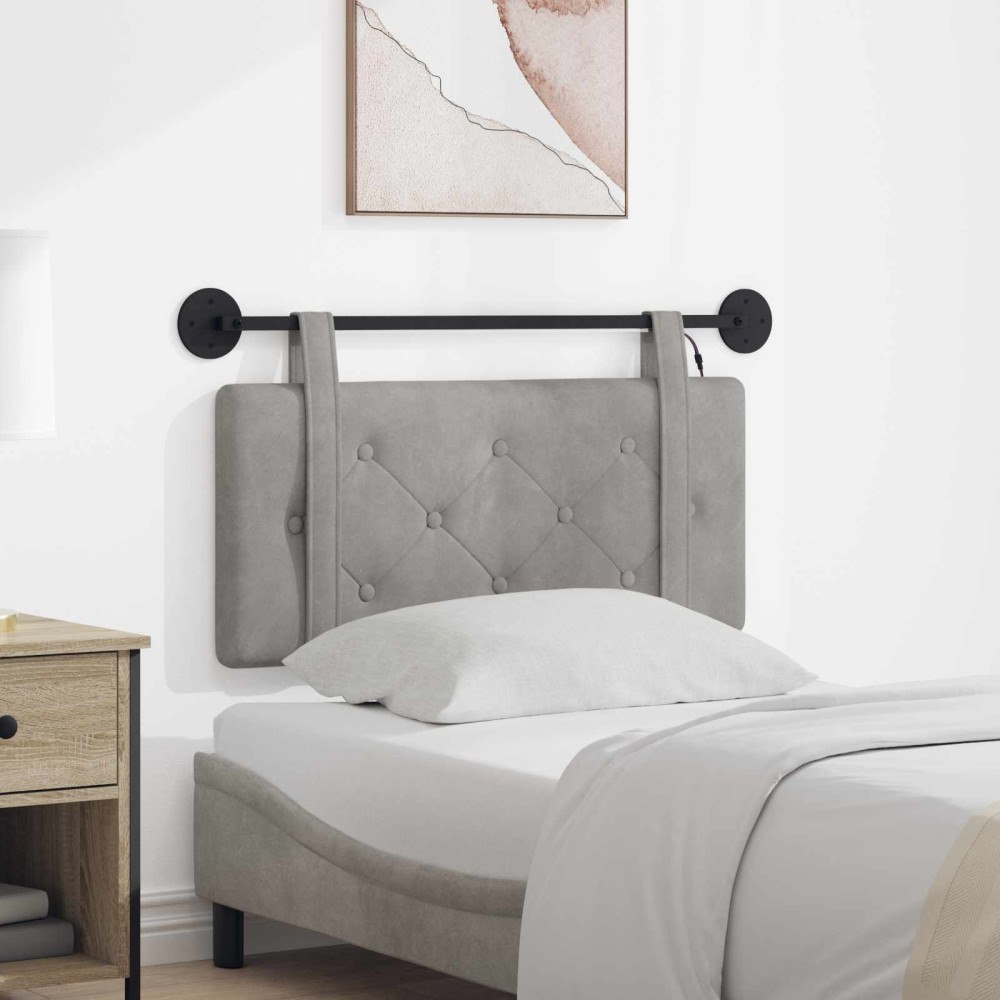 vidaXL Hängande sänggavel Med LED-lampa Ljusgrå Sammet