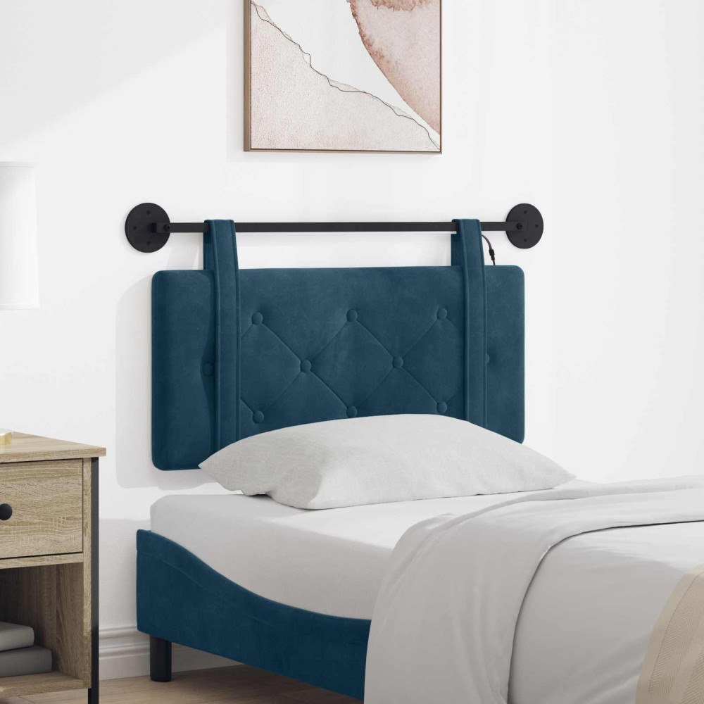 vidaXL Hängande sänggavel Med LED-lampa Blå Sammet