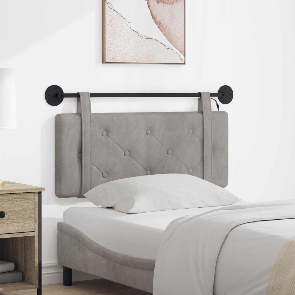 vidaXL Hängande sänggavel Med LED-lampa Ljusgrå Sammet