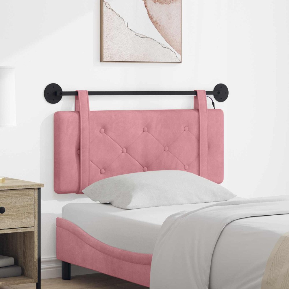 vidaXL Hängande sänggavel Med LED-lampa Rosa Sammet