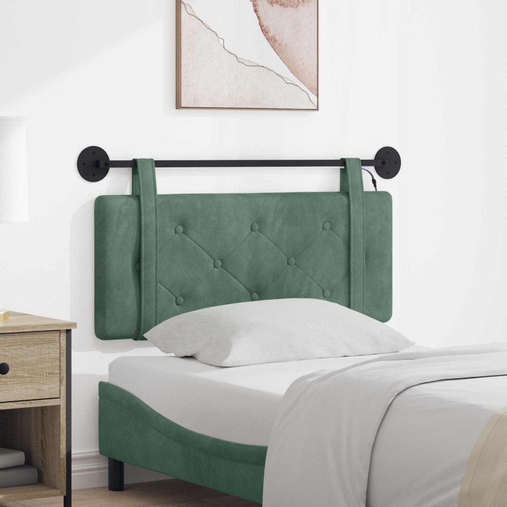 vidaXL Hängande sänggavel Med LED-lampa Havgrön Sammet