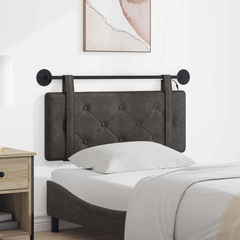 vidaXL Hängande sänggavel Med LED-lampa Svart Antik PU