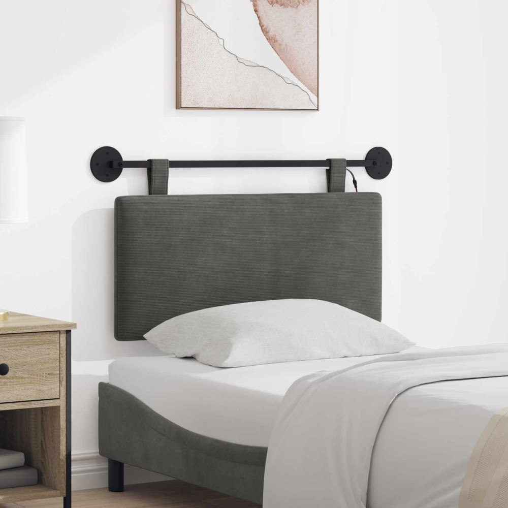 vidaXL Hängande sänggavel Med LED-lampa Mörkgrå Kordread tyg