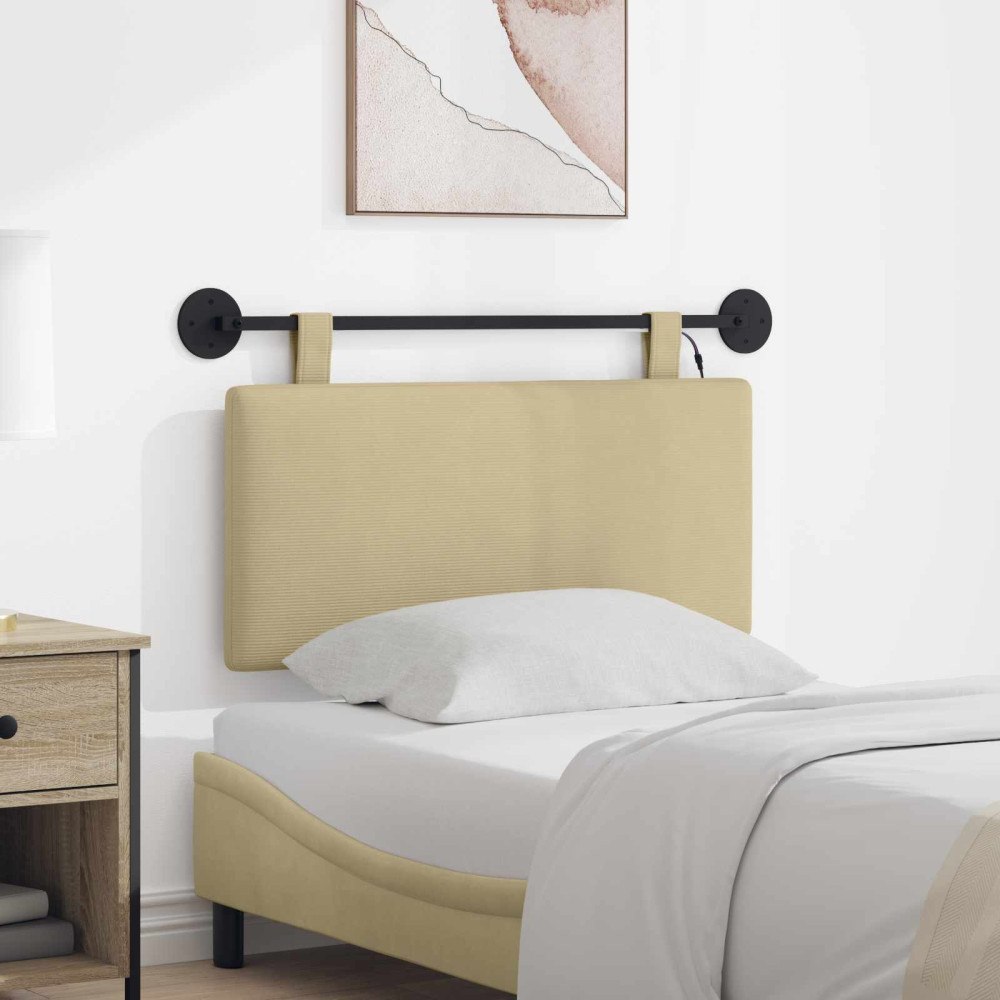 vidaXL Hängande sänggavel Med LED-lampa Ljust gröngrå Kordread tyg
