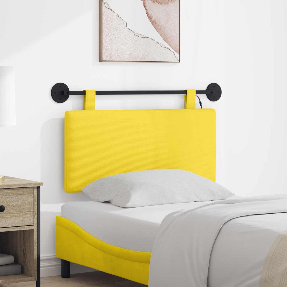 vidaXL Hängande sänggavel Med LED-lampa Ljusgul Kordread tyg