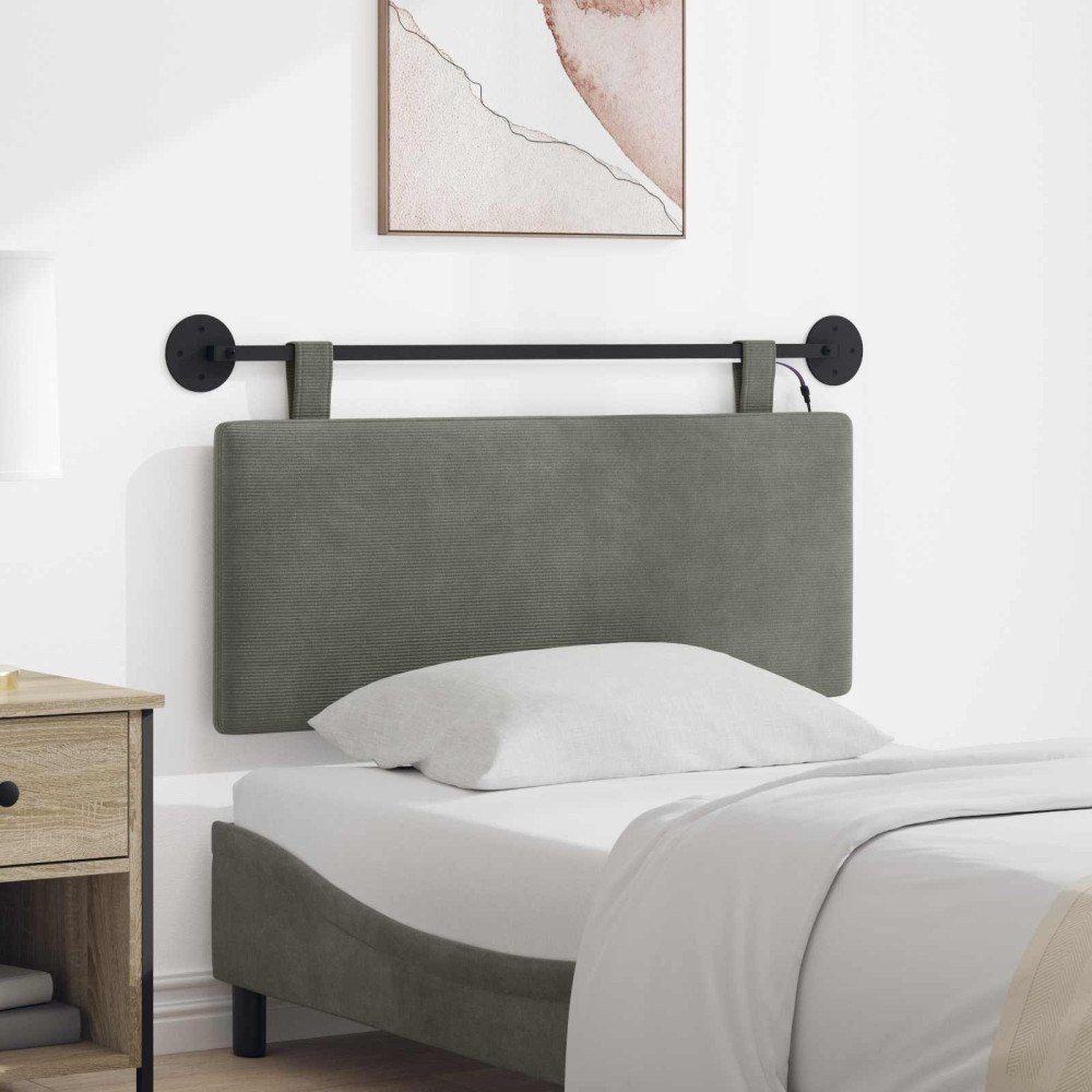vidaXL Hängande sänggavel Med LED-lampa Ljusgrå Kordread tyg