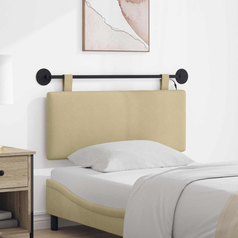 vidaXL Hängande sänggavel Med LED-lampa Ljust gröngrå Kordread tyg