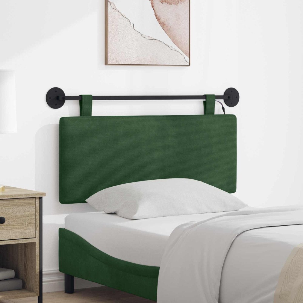 vidaXL Hängande sänggavel Med LED-lampa Jungelgrön Kordread tyg