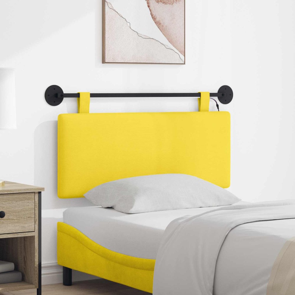vidaXL Hängande sänggavel Med LED-lampa Ljusgul Kordread tyg