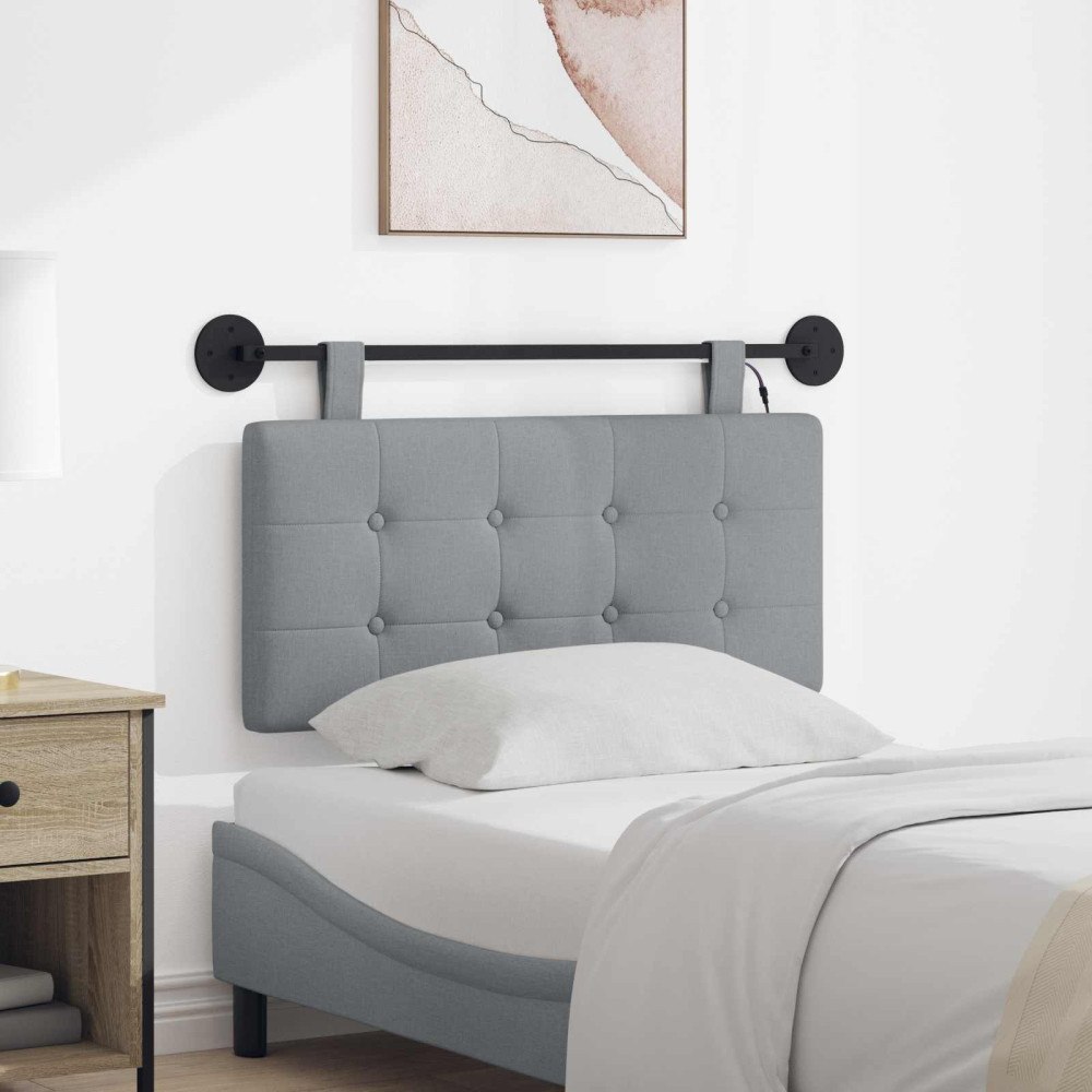 vidaXL Hängande sänggavel Med LED-lampa Ljusgrå Tyg