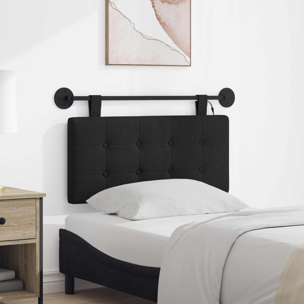 vidaXL Hängande sänggavel Med LED-lampa Svart Tyg