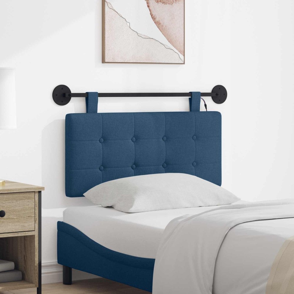 vidaXL Hängande sänggavel Med LED-lampa Blå Tyg