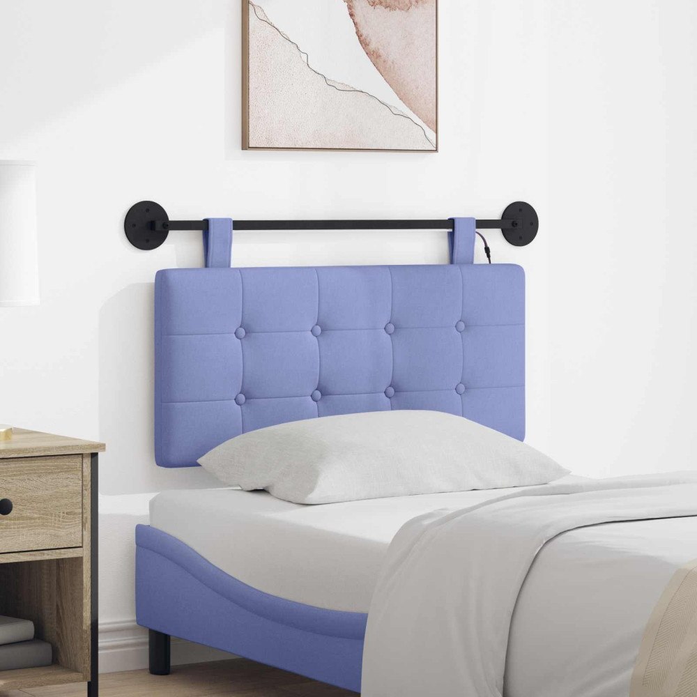 vidaXL Hängande sänggavel Med LED-lampa Jeansblå Tyg