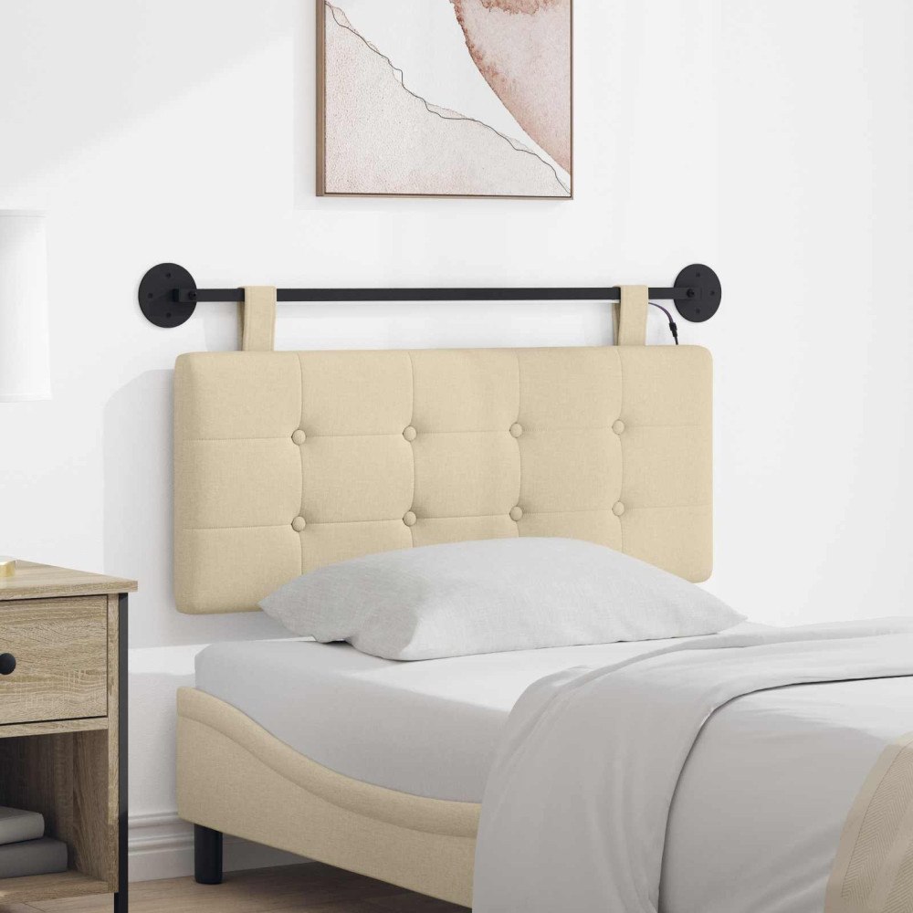 vidaXL Hängande sänggavel Med LED-lampa Gräddvit Tyg