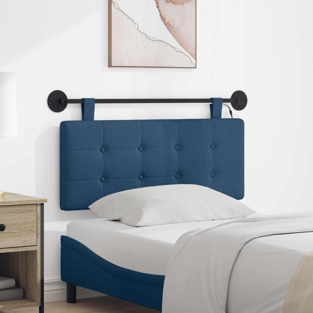 vidaXL Hängande sänggavel Med LED-lampa Blå Tyg