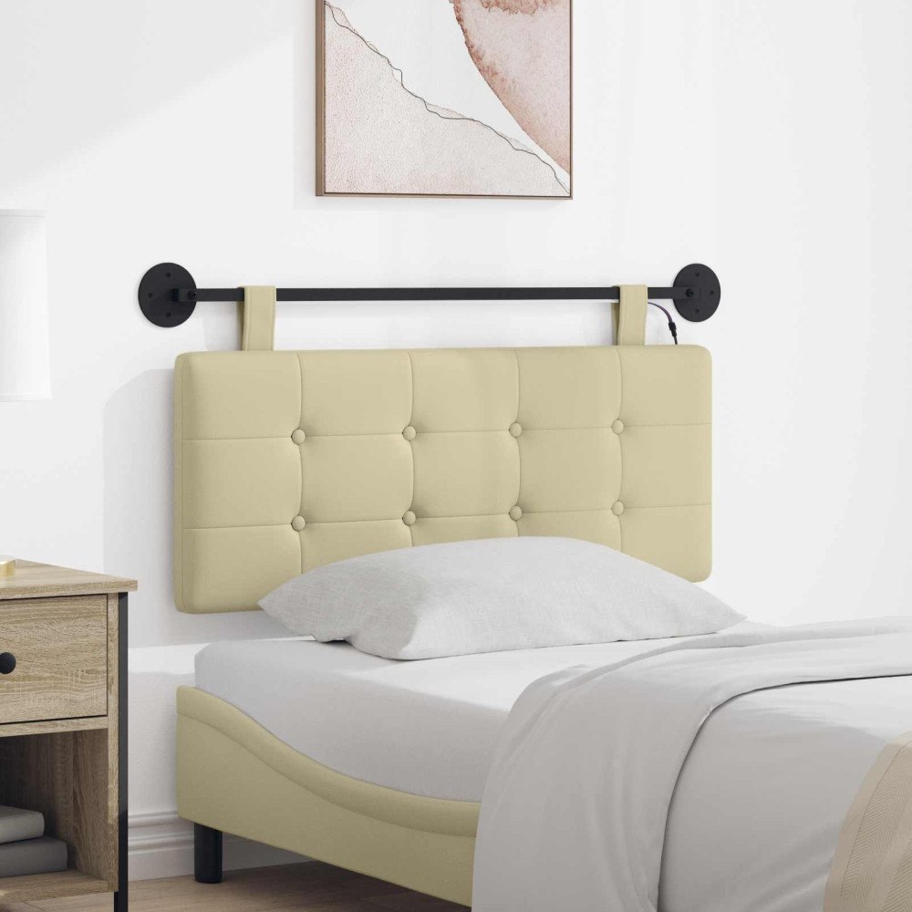 vidaXL Hängande sänggavel Med LED-lampa Gräddvit Konstläder