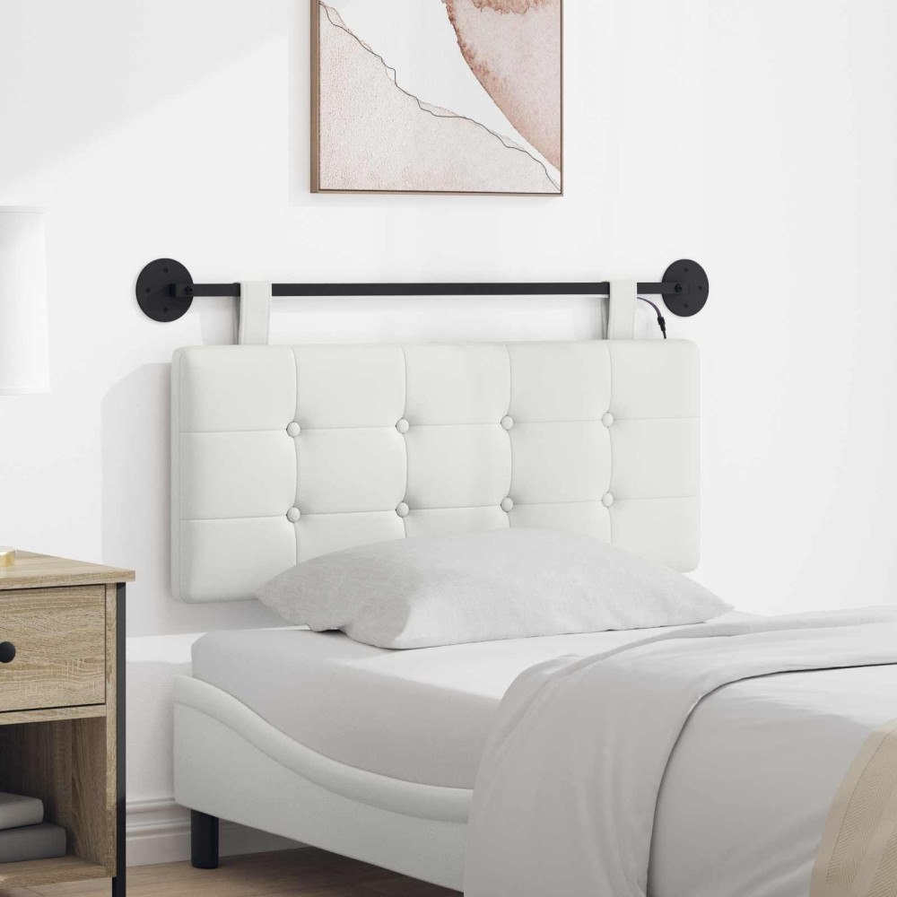 vidaXL Hängande sänggavel Med LED-lampa Vit Konstläder