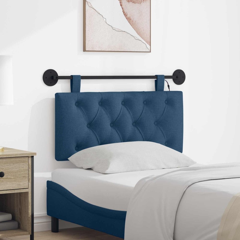 vidaXL Hängande sänggavel Med LED-lampa Blå Tyg