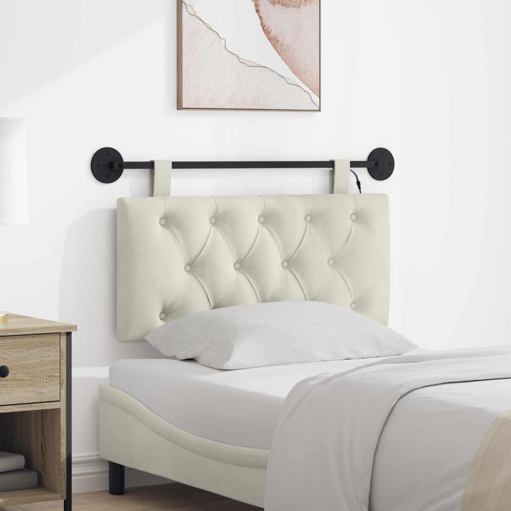 vidaXL Hängande sänggavel Med LED-lampa Gräddvit Sammet