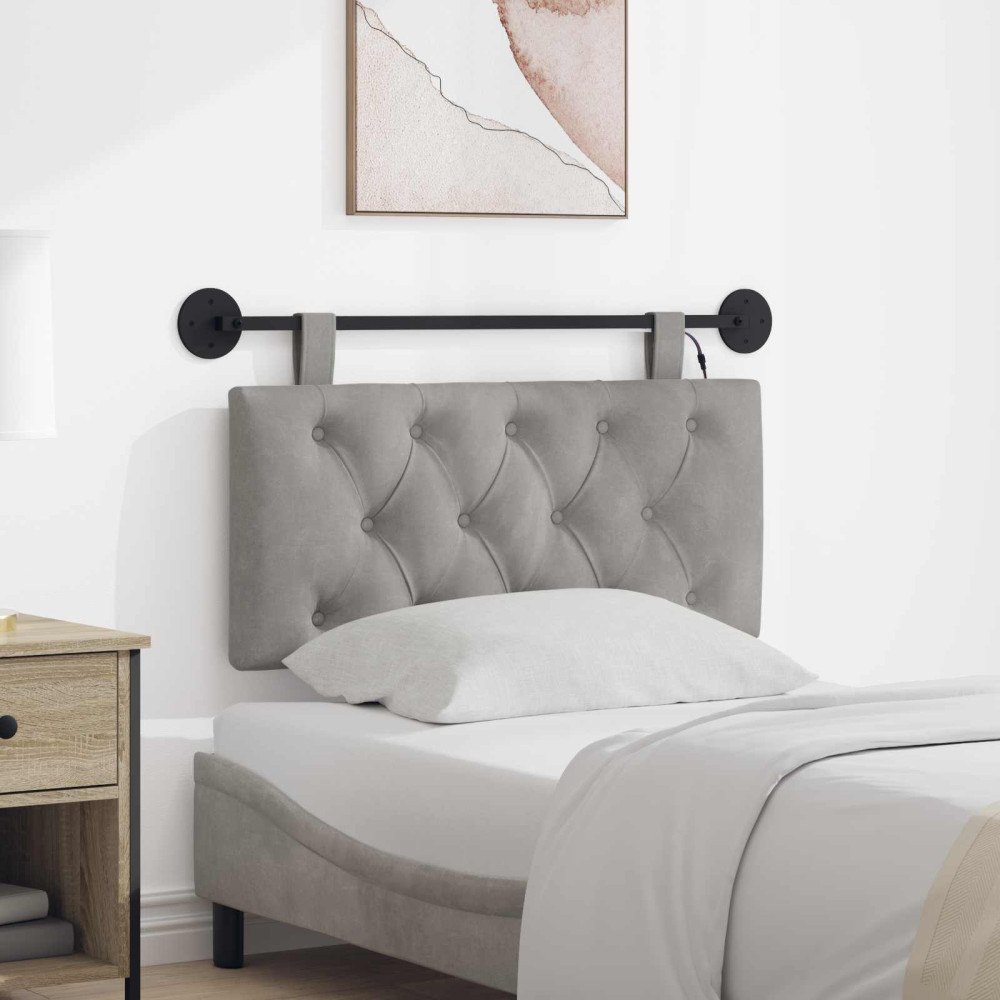 vidaXL Hängande sänggavel Med LED-lampa Ljusgrå Sammet